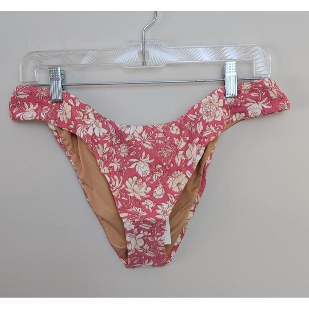 J.Crew BF553 Curved Waist Cheeky Bikini Bottom Tossed Floral Pink/White  SZ L